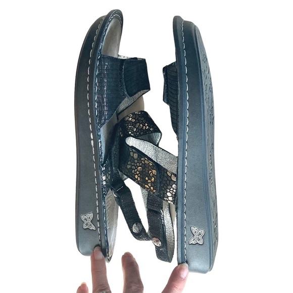 Algeria Verona-780 Black Metallic Two Strap w/Sling Back Leather Comfort Sandals - Picture 7 of 16